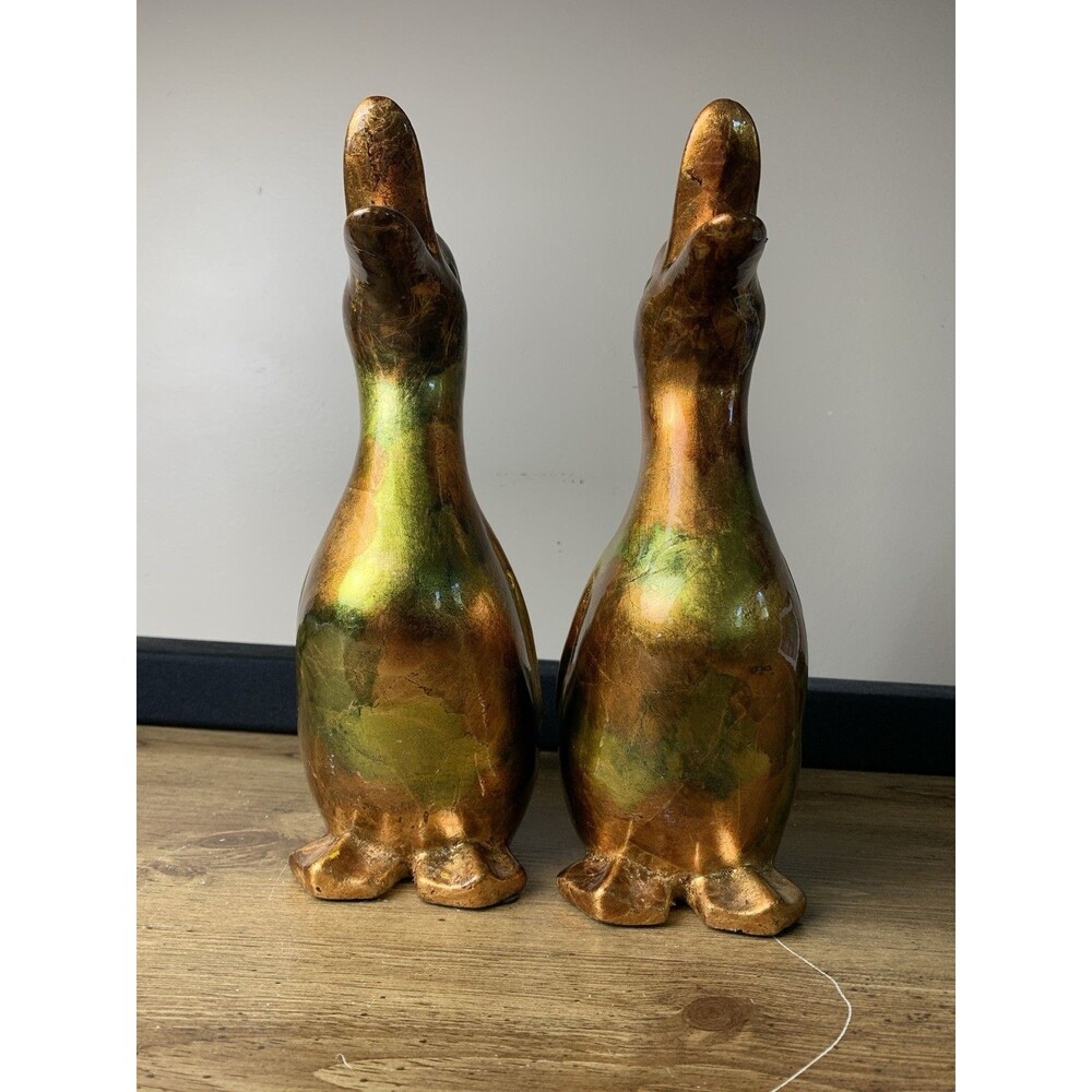 Vintage Iridescent Ceramic Duck Figures Brass Color MCM Unique HTF - Picture 7 of 14